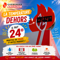 le soleil est là !  Température relevée devant notre showroom à st georges montcocq