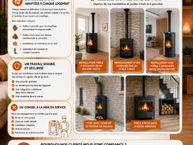 Nos réalisations de poêles à bois et granulés dans la Manche 