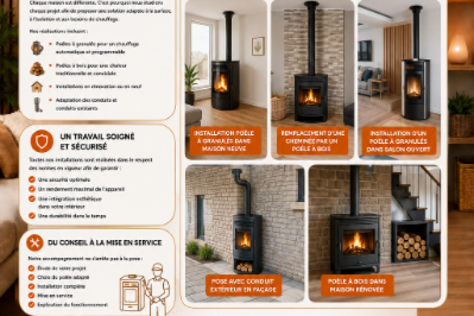 Nos réalisations de poêles à bois et granulés dans la Manche 